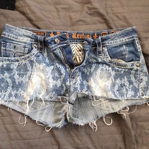 Rock revival denim shorts